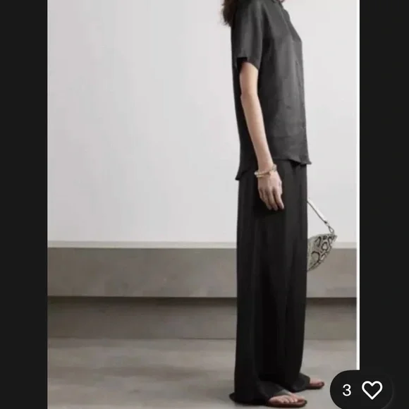 Anine Bing Carla Pleated Twill Wide Leg Trousers Pants Linen Blend Black Size 34 - Picture 4 of 13